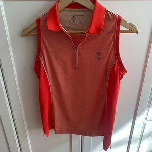⛳️ PETER MILLAR Ladies Sleeveless Zip Golf Shirt Coral/Beige Stripe Size Small